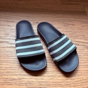 Adidas Adilette Black and White Striped Slides